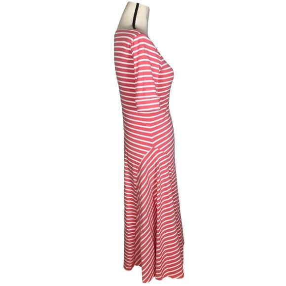 Lauren Ralph Lauren Orange White Stripe Midi T-Shirt Fit & Flare Dress Size: M - Picture 5 of 7